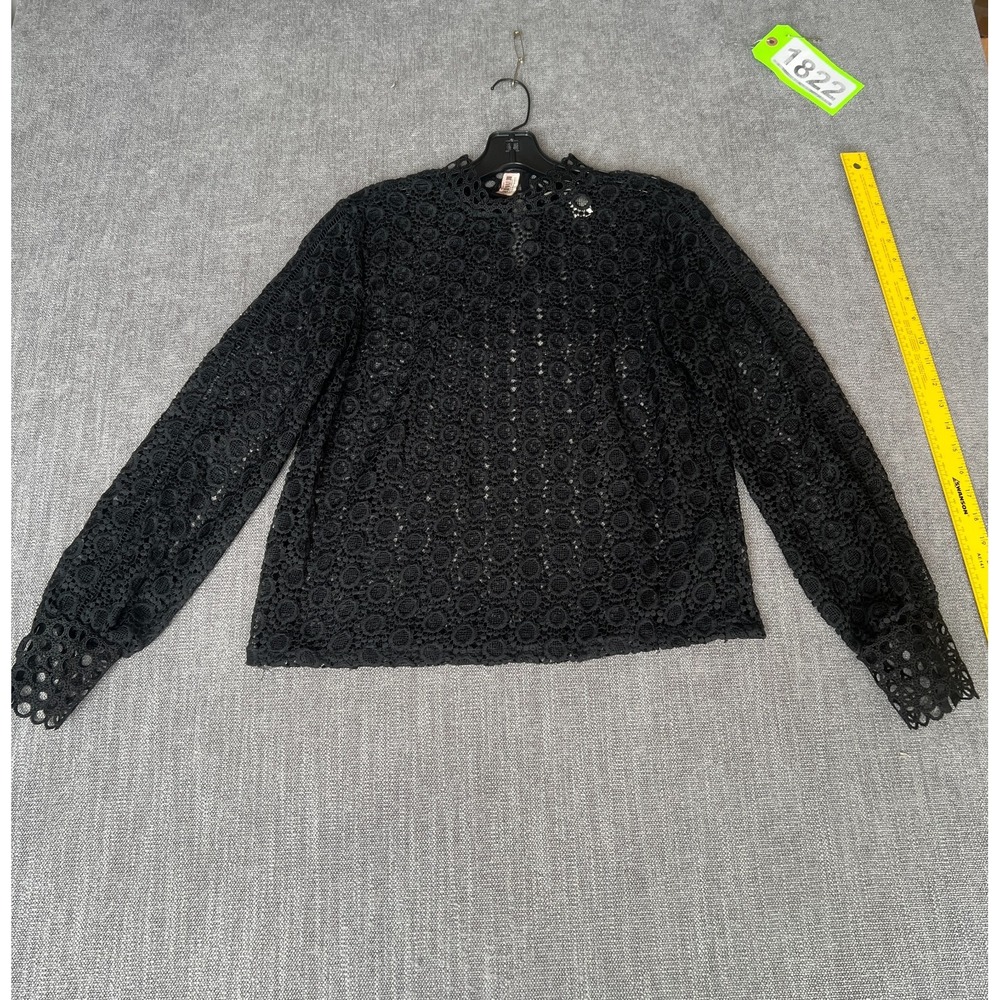 H&M Lace Top Womens 8 Black Sheer Crochet Floral Long Sleeve Keyhole Back Party